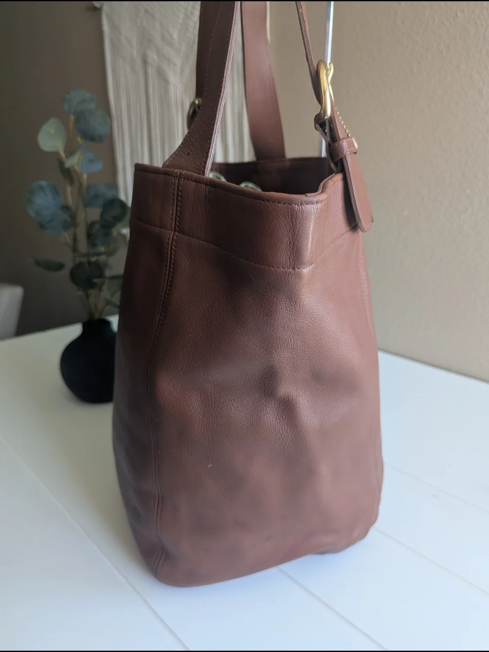 Coach Large Tan Leather Tote with Single Shoulder Strap